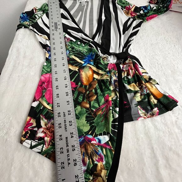 Joseph Ribkoff Womens Wrap Style Floral & Zebra Print 3/4 Sleeve Top Size 8 - Picture 7 of 8
